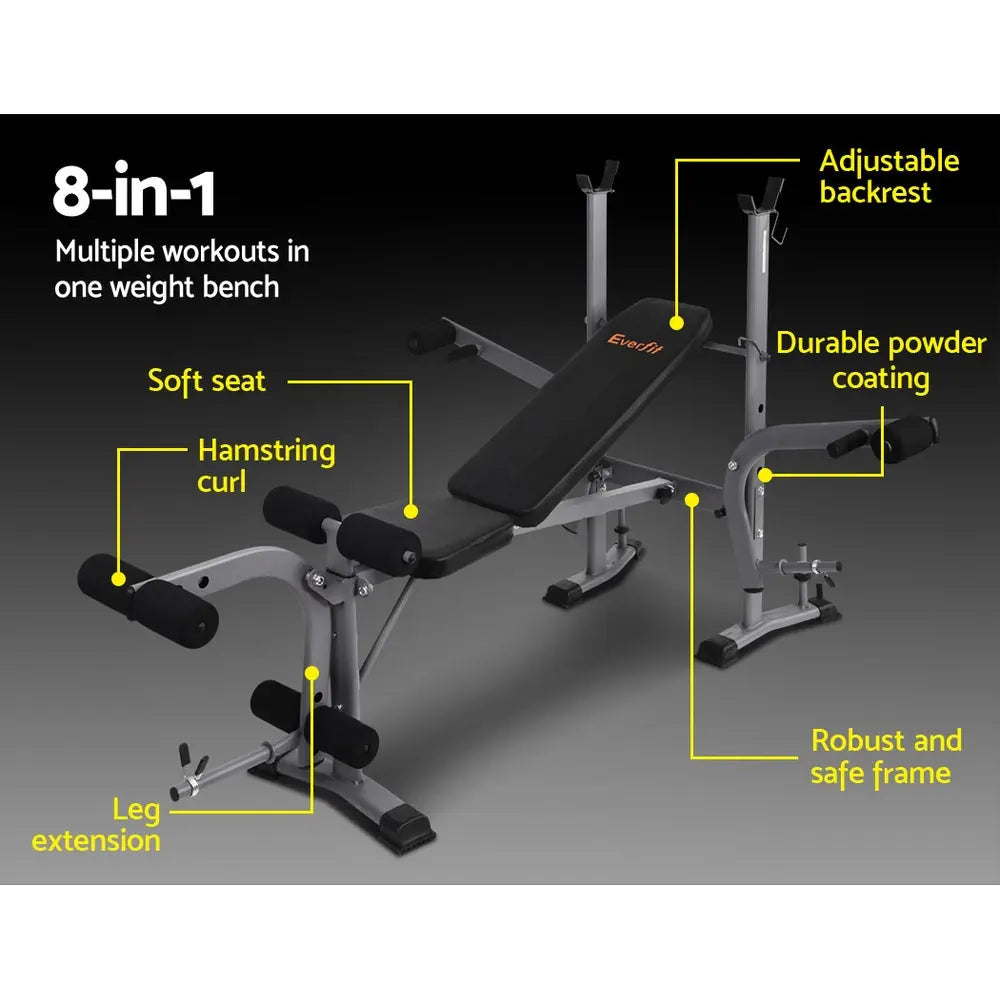 Everfit Weight Bench 8 in 1 Bench Press Adjustable Home Gym Station 200kg - 1RM Fitness Australia