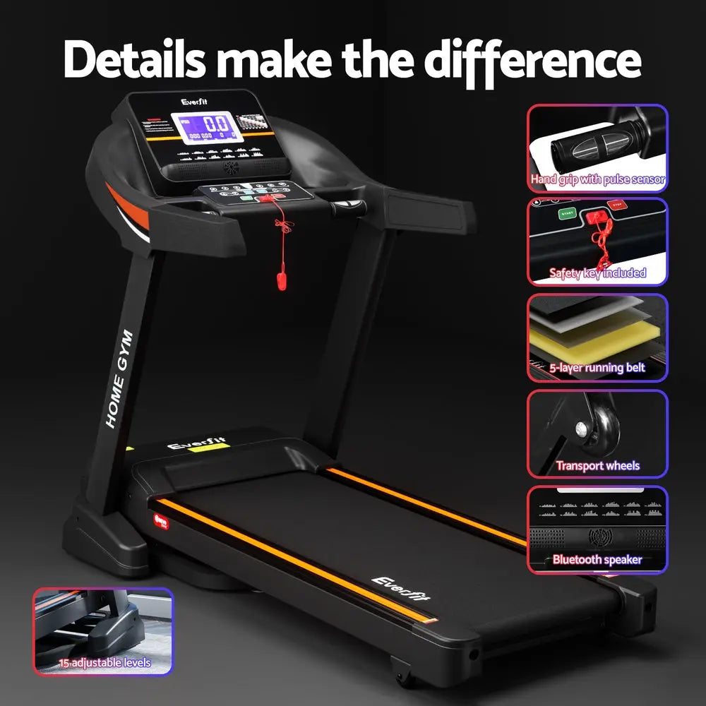 Everfit Treadmill Electric Auto Incline Home Gym Fitness Exercise Machine 490mm 1RM Fitness Australia