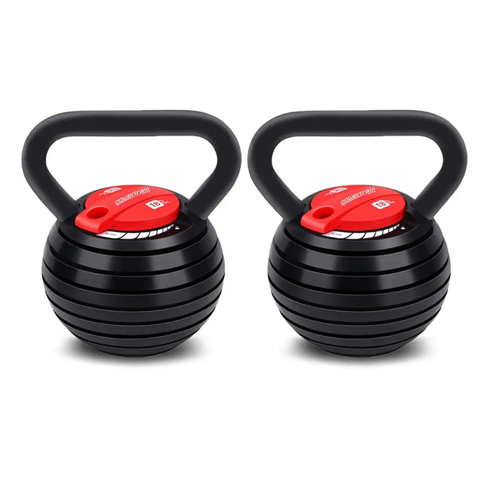 Powertrain 2x Adjustable Kettlebells Weights Dumbbell 18kg 1RM Fitness Australia