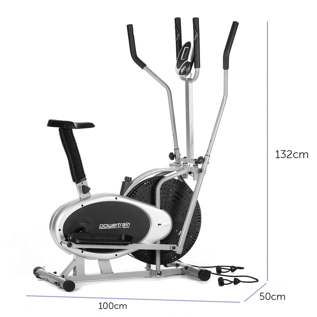 Powertrain 3-in-1 Elliptical Cross Trainer Exercise Bike with Resistance Bands - 1RM Fitness Australia