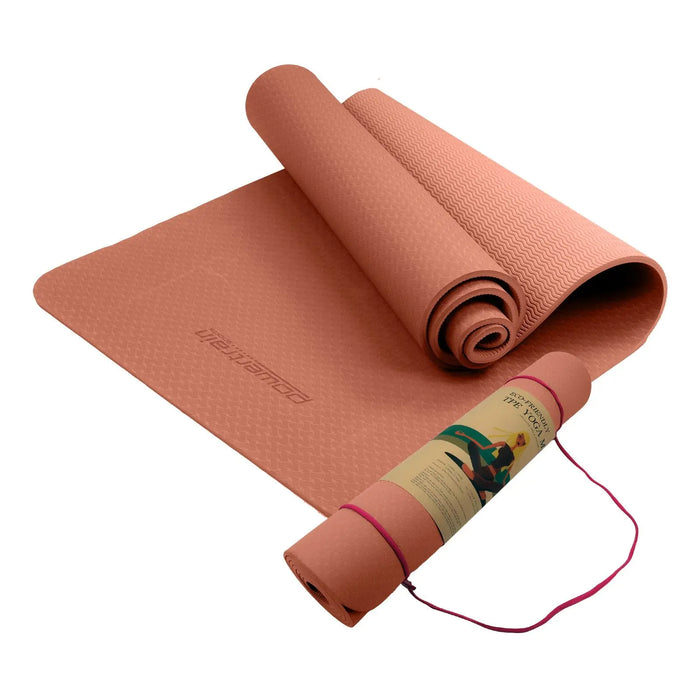 Powertrain Eco-friendly Dual Layer 6mm Yoga Mat | Peach | Non-slip Surface And Carry Strap For Ultimate Comfort And Portability - 1RM Fitness Australia