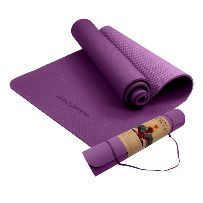 Powertrain Eco-friendly Dual Layer 6mm Yoga Mat | Royal Purple | Non-slip Surface And Carry Strap For Ultimate Comfort And Portability - 1RM Fitness Australia