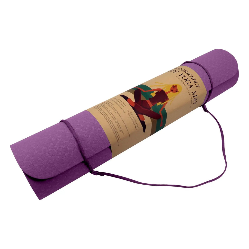 Powertrain Eco-friendly Dual Layer 6mm Yoga Mat | Royal Purple | Non-slip Surface And Carry Strap For Ultimate Comfort And Portability - 1RM Fitness Australia