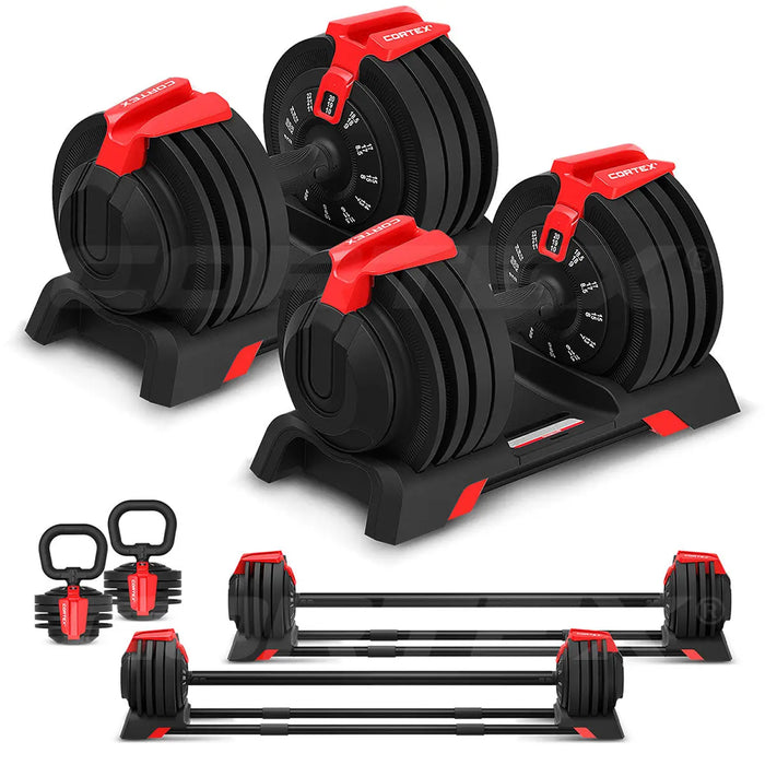 CORTEX Revolock V2 48kg Pair Set Adjustable Steel Dumbbell Barbell Kettlebell All-in-One 1RM Fitness Australia