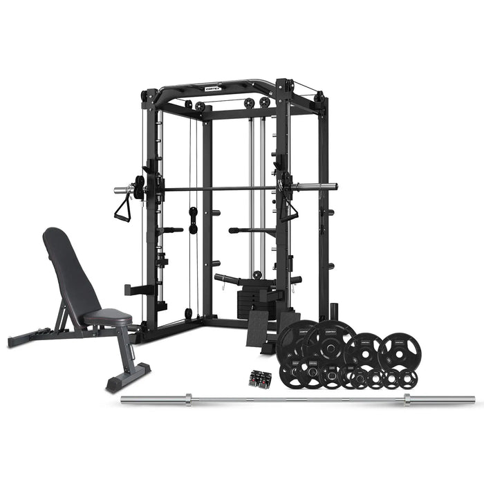 CORTEX SM20 Smith Station with 100kg Olympic Tri-Grip Weight, Bar and Bench Set - 1RM Fitness Australia