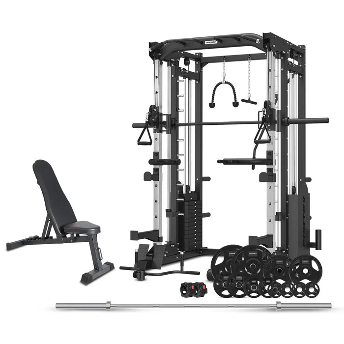 CORTEX SM-25 6-in-1 Power Rack with Smith & Cable Machine + BN6 Bench + 100kg Olympic Weight Plate & Barbell Package - 1RM Fitness Australia