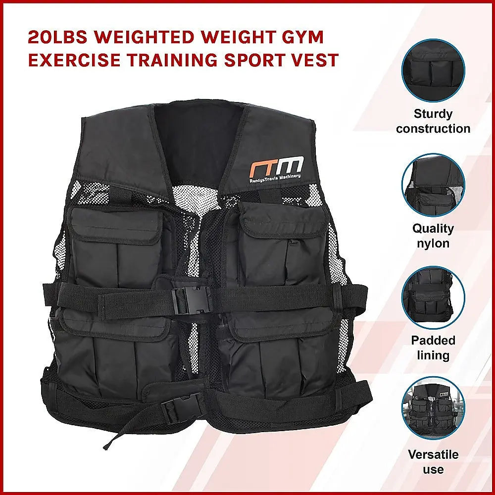 20LBS Weighted Weight Gym Exercise Training Sport Vest - 1RM Fitness Australia