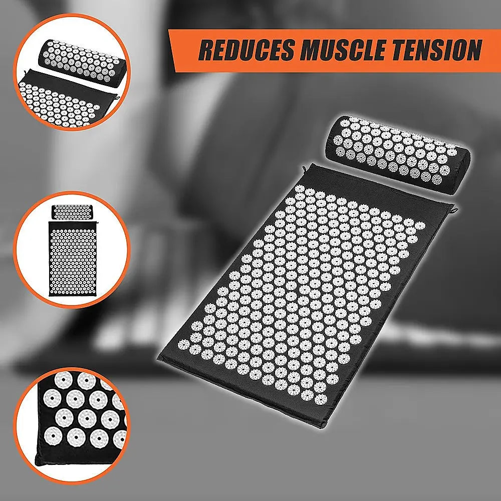 Massage Acupressure Yoga Mat With Pillow Sit Mats Cut Pain Stress Soreness - 1RM Fitness Australia