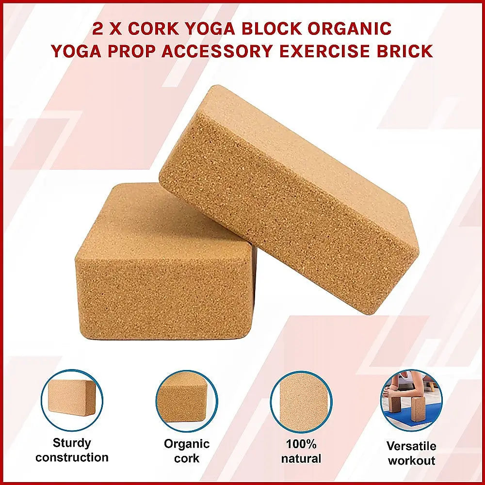 2 x Cork Yoga Block Organic Yoga Prop Accessory Exercise Brick - 1RM Fitness Australia