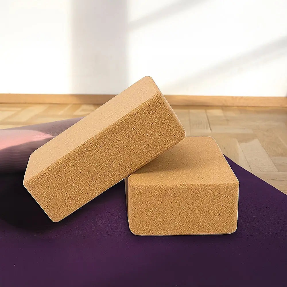 2 x Cork Yoga Block Organic Yoga Prop Accessory Exercise Brick - 1RM Fitness Australia