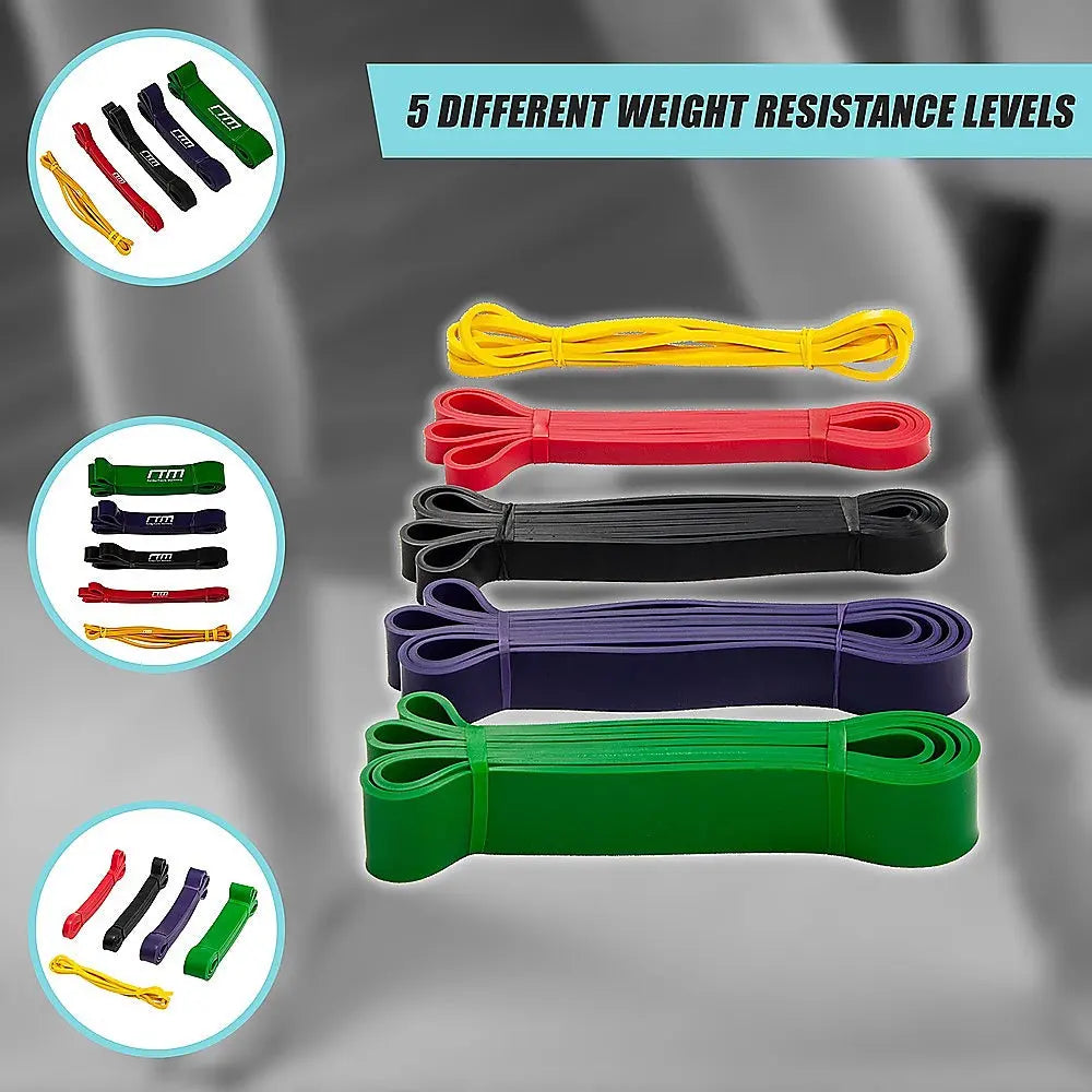 Resistance Band Loop Set of 5 Heavy Duty Gym Yoga Workout - 1RM Fitness Australia