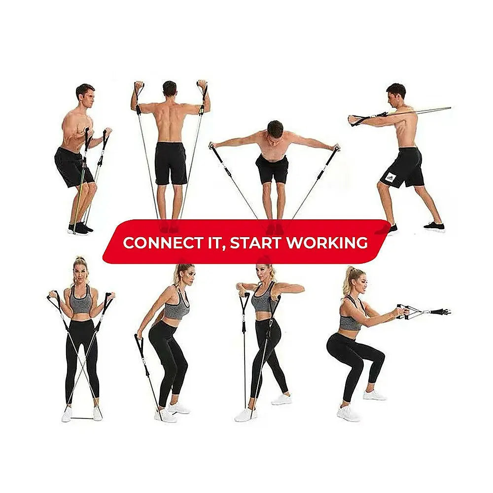 Exercise Pilates Bar Kit Resistance Bands Yoga Fitness Stretch Workout Gym - 1RM Fitness Australia